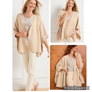 Talbots Button Front Poncho Super Soft Ribbed Wrap Oversized Cardigan XS / S NEW